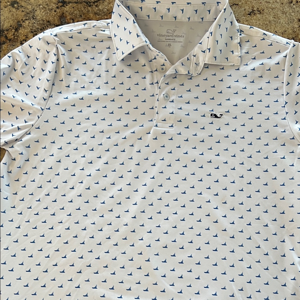 Vineyard Vines Kids White Polo With Blue Sailboat Print